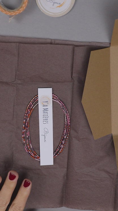 Armband-Halskette aus Glasperlen aus Japan, rosa und orange, elastisch